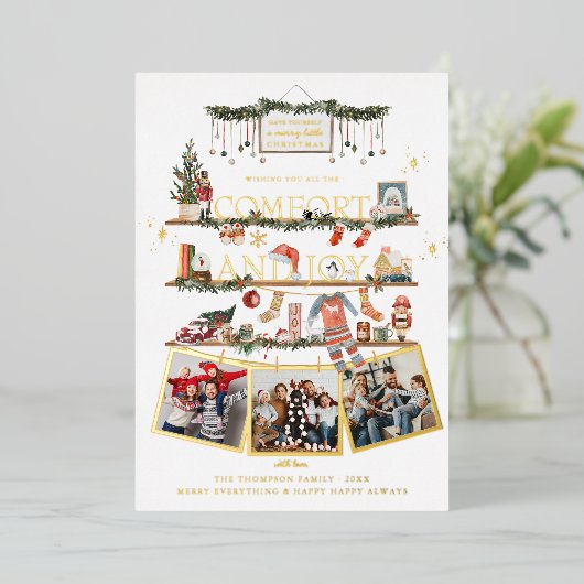 Comfort & Joy | Kerstfotofeestdag Kaart (Staand Voorkant)