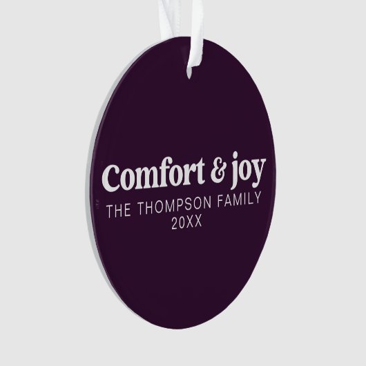 Comfort & Joy Modern Minimalistisch Paarse Kerst Ornament (voorkant)