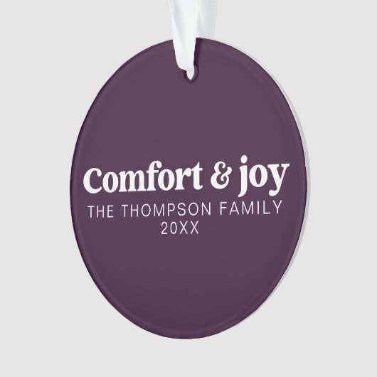 Comfort & Joy Modern Minimalistisch Paarse Kerst Ornament (voorkant)