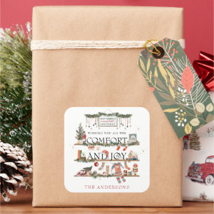 Comfort & Joy   Vrolijk kerstfeest Vierkante Sticker