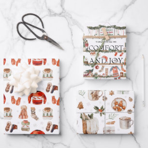 Comfort & Joy Waterverf kerstillustraties Inpakpapier Vel