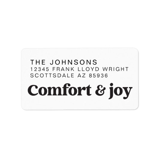 Comfort & Vreugde Foto en Naam Modern Kerstmis Etiket (Voorkant)