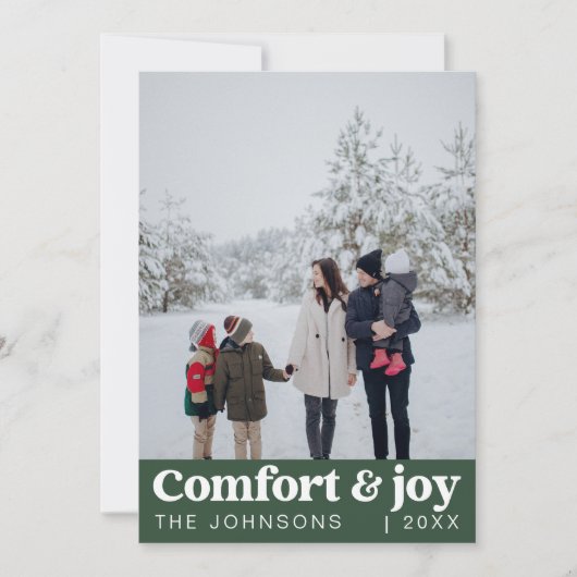 Comfort & Vreugde Foto en Naam Modern Kerstmis Feestdagenkaart (Voorkant)
