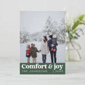 Comfort & Vreugde Foto en Naam Modern Kerstmis Feestdagenkaart (Staand voorkant)