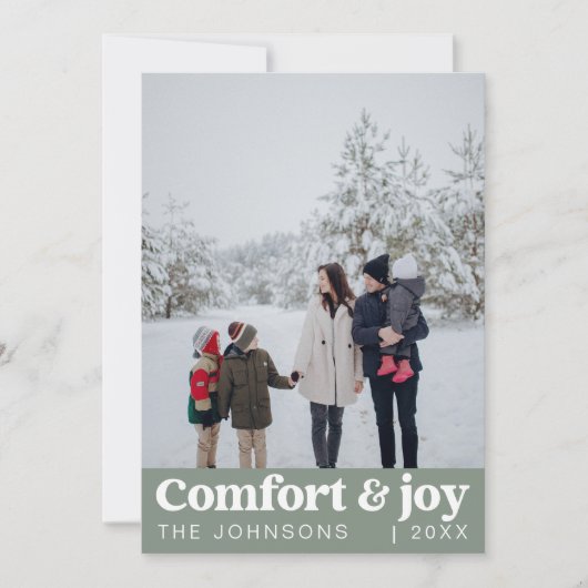 Comfort & Vreugde Foto en Naam Modern Kerstmis Feestdagenkaart (Voorkant)