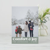 Comfort & Vreugde Foto en Naam Modern Kerstmis Feestdagenkaart (Staand voorkant)