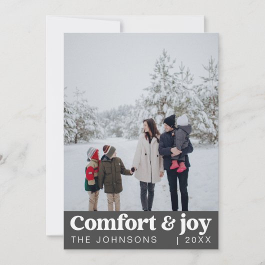 Comfort & Vreugde Foto en Naam Modern Kerstmis Feestdagenkaart (Voorkant)