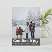 Comfort & Vreugde Foto en Naam Modern Kerstmis Feestdagenkaart (Staand voorkant)