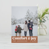 Comfort & Vreugde Foto en Naam Modern Kerstmis Feestdagenkaart (Staand voorkant)