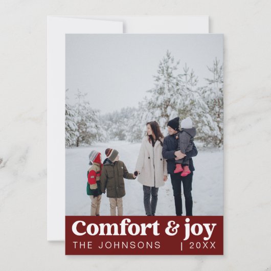 Comfort & Vreugde Foto en Naam Modern Kerstmis Feestdagenkaart (Voorkant)