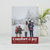 Comfort & Vreugde Foto en Naam Modern Kerstmis Feestdagenkaart (Staand voorkant)