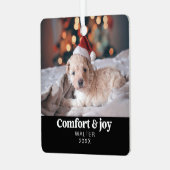Comfort & Vreugde Foto en Naam Modern Kerstmis Metalen Ornament (Voorkant links)