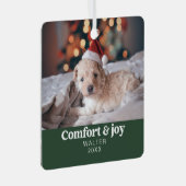 Comfort & Vreugde Foto en Naam Modern Kerstmis Metalen Ornament (Voorkant Rechts)