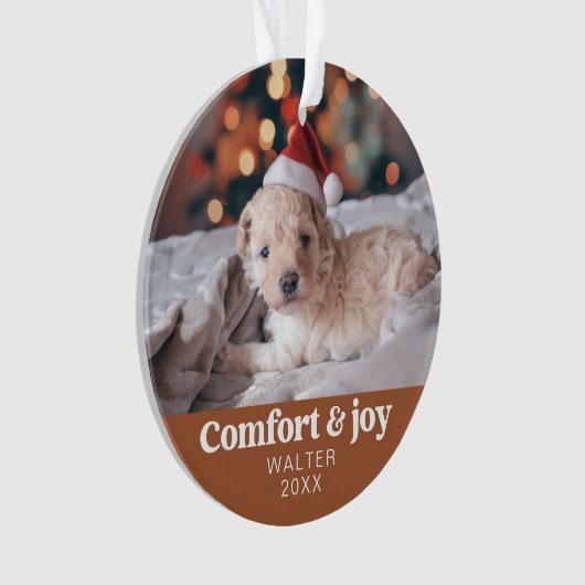 Comfort & Vreugde Foto en Naam Modern Kerstmis Ornament (voorkant)
