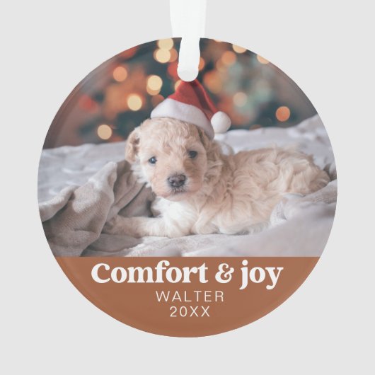 Comfort & Vreugde Foto en Naam Modern Kerstmis Ornament (achterkant)