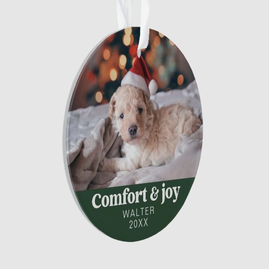 Comfort & Vreugde Foto en Naam Modern Kerstmis Ornament (voorkant)