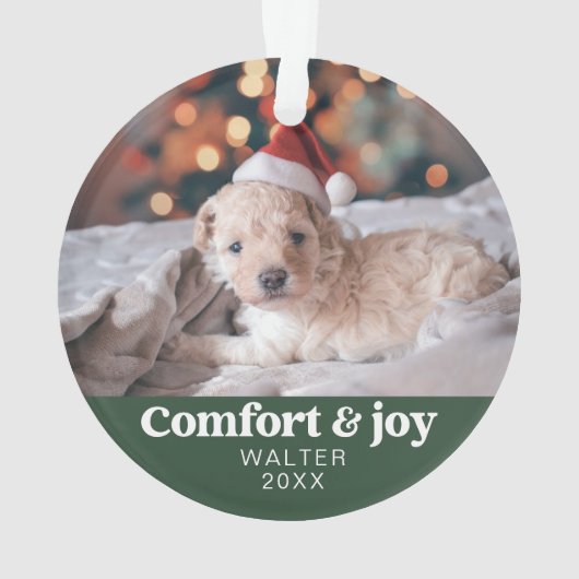 Comfort & Vreugde Foto en Naam Modern Kerstmis Ornament (achterkant)