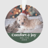 Comfort & Vreugde Foto en Naam Modern Kerstmis Ornament (voorkant)