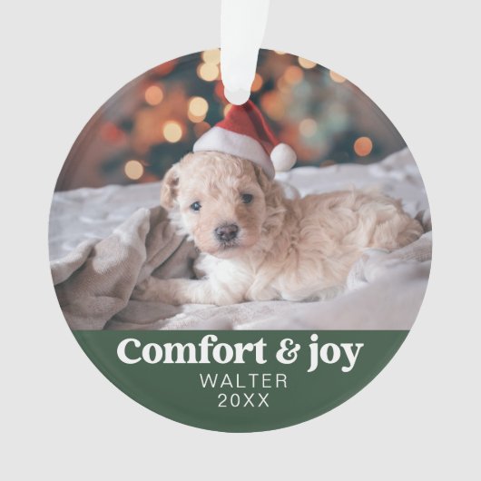 Comfort & Vreugde Foto en Naam Modern Kerstmis Ornament (voorkant)