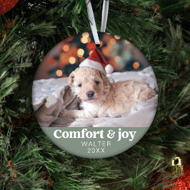 Comfort & Vreugde Foto en Naam Modern Kerstmis Ornament
