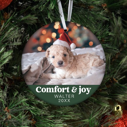 Comfort & Vreugde Foto en Naam Modern Kerstmis Ornament