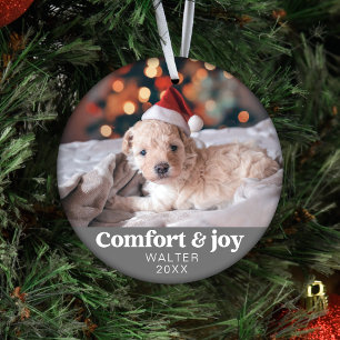 Comfort & Vreugde Foto en Naam Modern Kerstmis Ornament