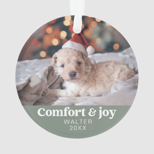 Comfort & Vreugde Foto en Naam Modern Kerstmis Ornament (achterkant)
