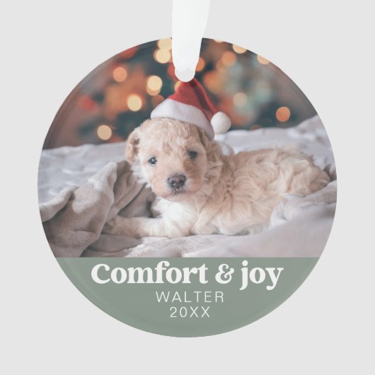 Comfort & Vreugde Foto en Naam Modern Kerstmis Ornament (voorkant)