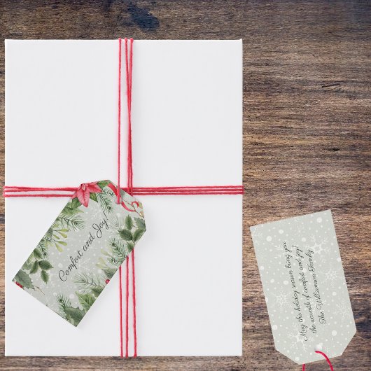 Comfort & Vreugde Kerstmis Garland op Sneeuw Cadeaulabel