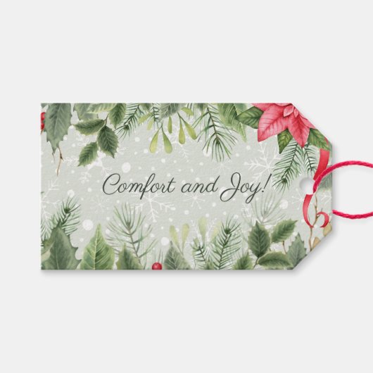Comfort & Vreugde Kerstmis Garland op Sneeuw Cadeaulabel (Voorkant (Horizontaal))