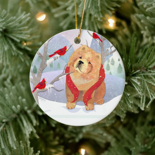 COMFORT & VREUGDE met jaar- gladde Chow-versiering Keramisch Ornament (Boom)