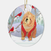 COMFORT & VREUGDE met jaar- gladde Chow-versiering Keramisch Ornament (Links)