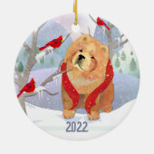 COMFORT & VREUGDE met jaar- gladde Chow-versiering Keramisch Ornament (Achterkant)
