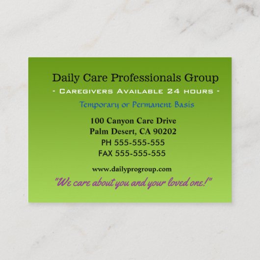 Comfort Wings Caregiver Visitekaartje (Achterkant)