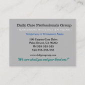 Comfort Wings II Zorgverlener Visitekaartje (Achterkant)