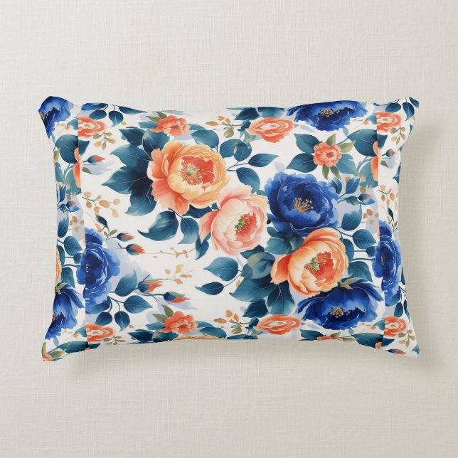Comfortabel blauw accentkussen met bloemenpatroon accent kussen (Voorkant)