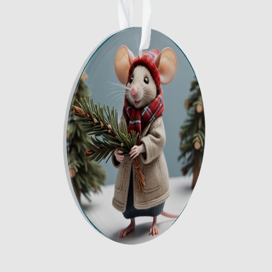 Comfortabele Winter Lady Mouse Kerstversiering Ornament (voorkant)