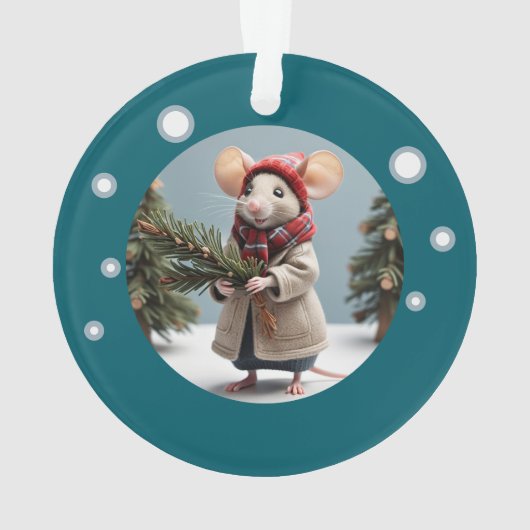 Comfortabele Winter Lady Mouse Kerstversiering Ornament (achterkant)