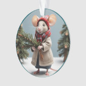 Comfortabele Winter Lady Mouse Kerstversiering Ornament (voorkant)