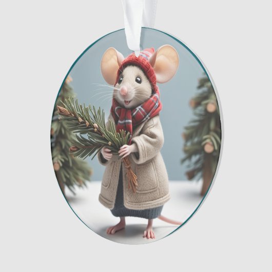 Comfortabele Winter Lady Mouse Kerstversiering Ornament (voorkant)