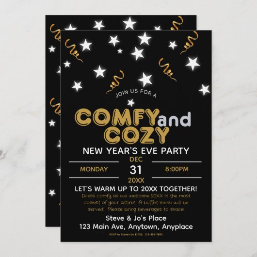 Comfy and Cozy New Year's Eve Party Invitation Kaart (Voorkant / Achterkant)