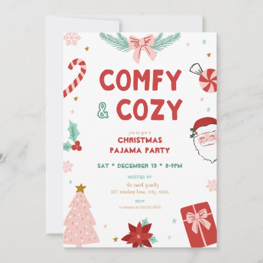 Comfy & Cozy Kerst Pijama Feest Uitnodigingen (Voorkant)