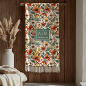 Comfy Olive Green Rust Copper Autumn Flower Art  Fleece Deken