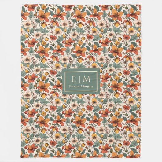 Comfy Olive Green Rust Copper Autumn Flower Art  Fleece Deken (Voorkant)