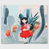 Comic art girl in het bos cadeaupapier (Vlak)