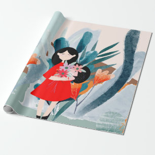 Comic art girl in het bos cadeaupapier