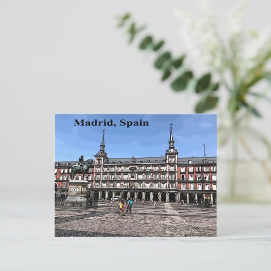 Comic Art of a plaza in Madrid, Spanje briefkaart (Staand voorkant)