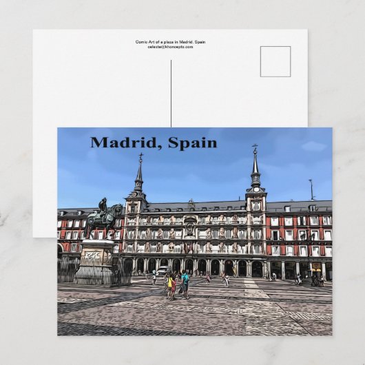 Comic Art of a plaza in Madrid, Spanje briefkaart (Voorkant / Achterkant)