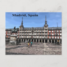 Comic Art of a plaza in Madrid, Spanje briefkaart