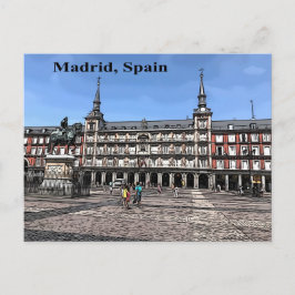 Comic Art of a plaza in Madrid, Spanje briefkaart